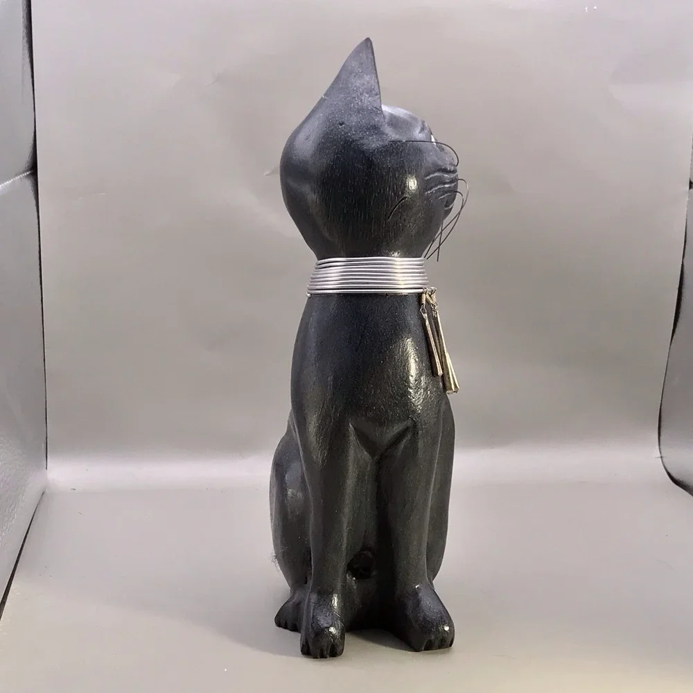 Wooden Black Cat Wearing Egyptian Style Collar 10